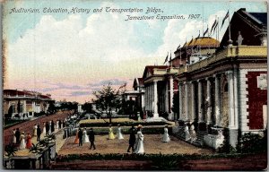 1907 JAMESTOWN EXPOSITION AUDITORIUM EDUCATION HISTORY TRANS BLD POSTCARD 29-191