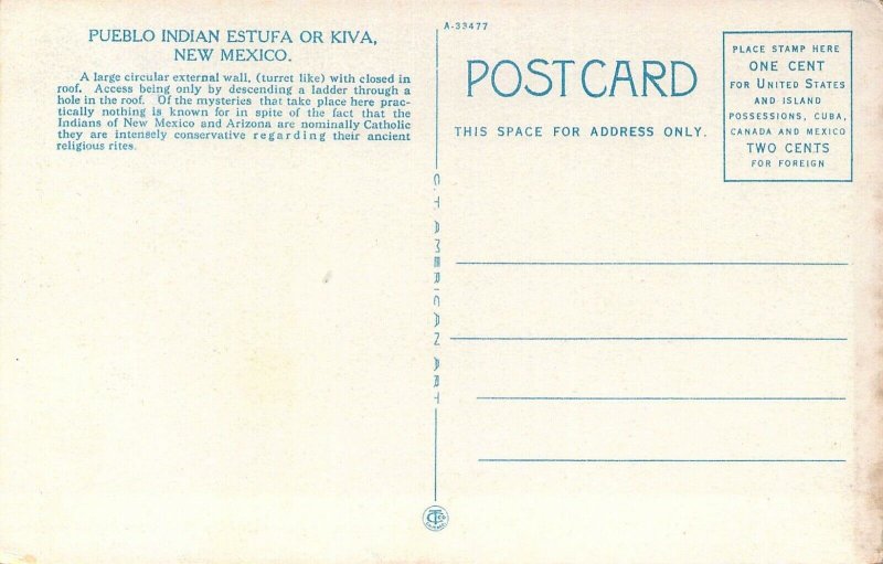 c.1920's, Pueblo Indian Estufa or Kivi, NM, New Mexico, Old Postcard