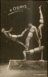 Circus Sideshow Beefcake Shirtless Men Acrobats 4 Osiris Real Photo Postcard