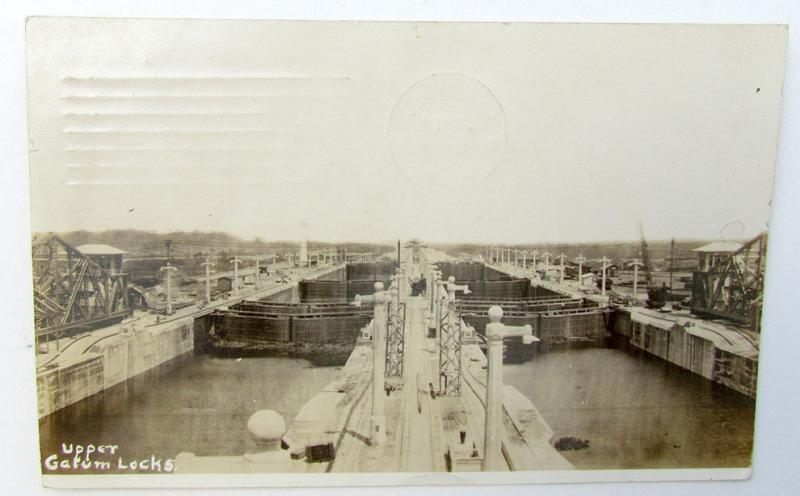 RPPC 1915 PHOTO POSTCARD GATUN LOCKS PANAMA CANAL ZONE CRISTOBAL CANCEL STAMP