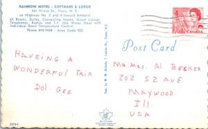 TRURO, Nova Scotia  Canada  RAINBOW MOTEL Cottages Lodge 1960s Roadsdie Postcard