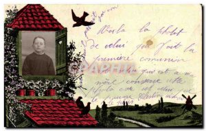 Old Postcard Photography Child Windmill