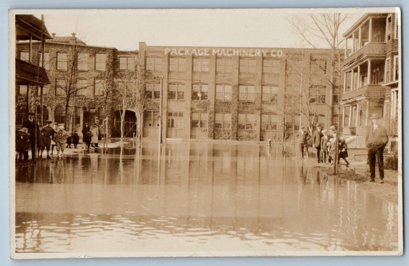 West Springfield MA Postcard RPPC Photo Factory Flood Package Machinery Co c1930