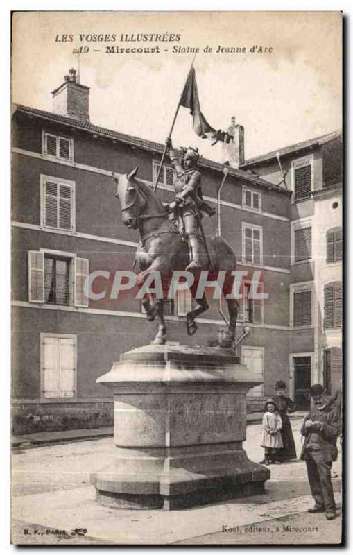 Old Postcard Illustrated Vosges Mirecourt statue of Joan of Are