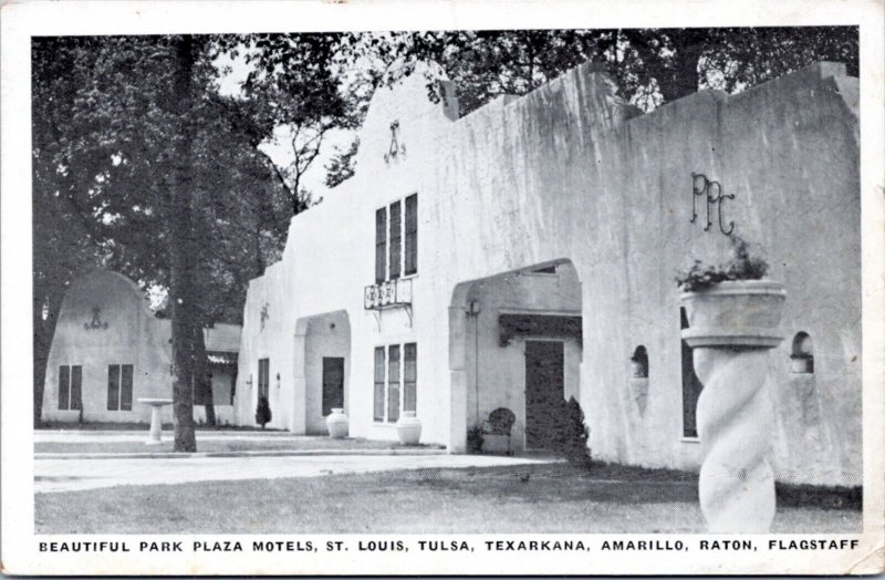 Postcard Park Plaza Motels St. Louis Tulsa Texarkana Amarillo Raton Flagstaff