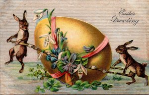 Easter Gretings Rabbits Carrying Large Easter Egg 1909