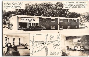 RPPC LAKELAND MOTOR HOTEL Minneapolis, MN Room TV Roadside 1950s Postcard
