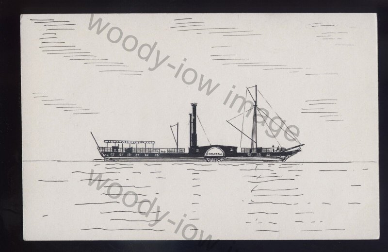pen014 - Original Pen & Ink Postcard - German Paddle Steamer - Concordia of 1826