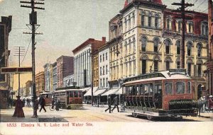 Streetcars Lake & Water Streets Elmira New York 1910c PCK postcard