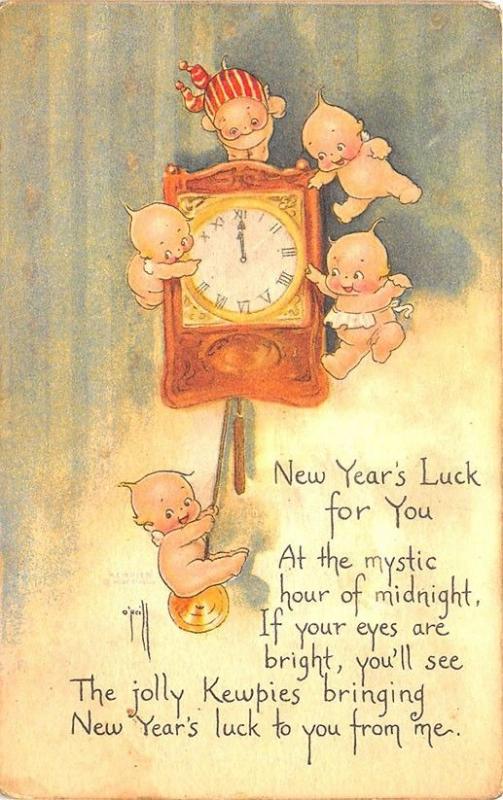 Signed Rose O'Neill Kewpie New Year's Luck For You Poem Postcard