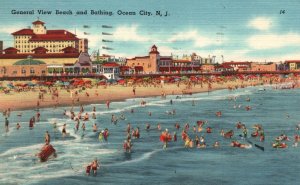 Vintage Postcard 1960's General View Beach And Bathing Ocean City New Jersey NJ