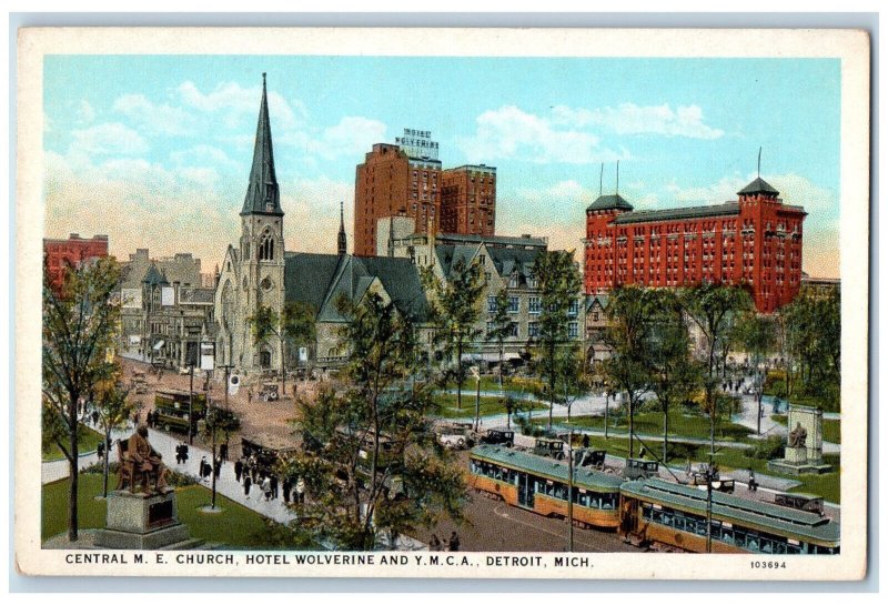 Central M.E. Church Hotel Wolverine And Y.M.C.A. Detroit Michigan MI Postcard