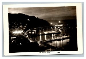 Vintage 1940's RPPC Postcard Avalon Santa Catalina Island at Night California