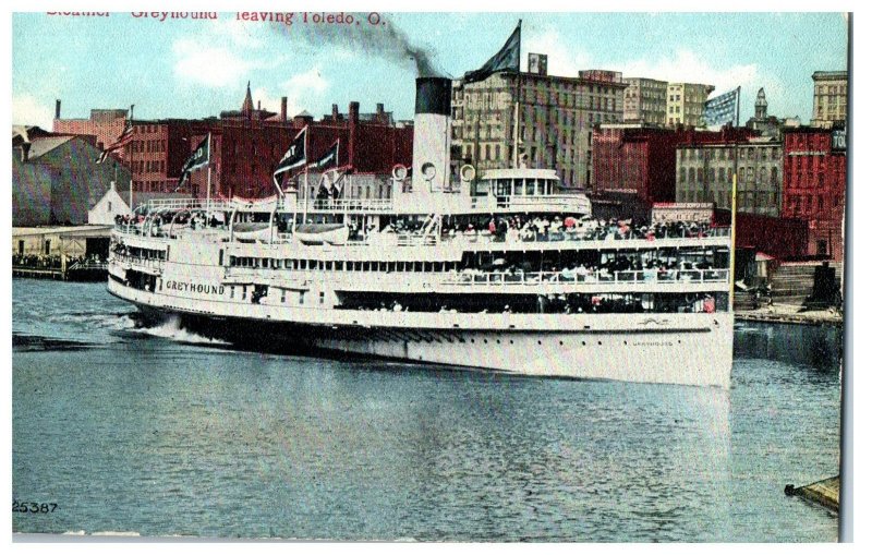 Steamer Greyhound Leaving Toledo Ohio Ship Postcard.