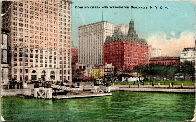 Bowling Green Washington Building NYC New York City NY Antique Postcard PM WOB 