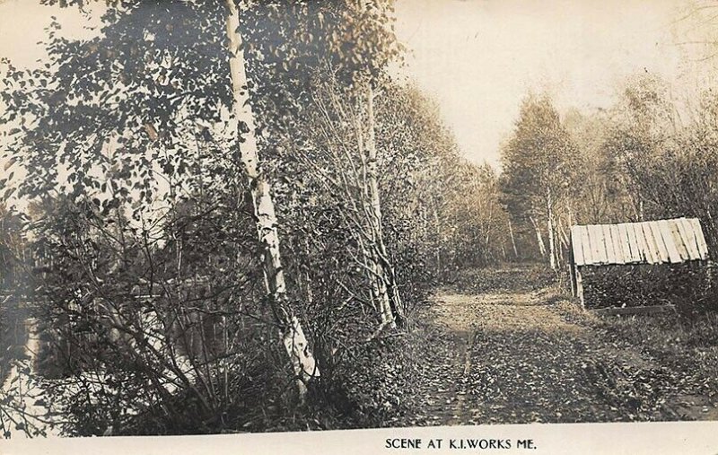Katahdin Iron Works ME Dirt Road & Shed Real Photo Postcard