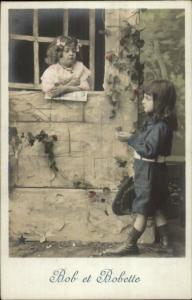 Cute Kids Romance Bob & Bobette - Romeo & Juoliet Spoof? Tinted RPPC c1910