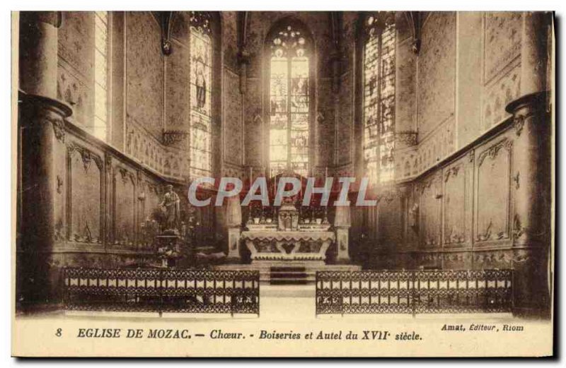 Old Postcard From Mozac Church Choir Altar woodwork and 17th