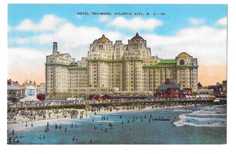 Hotel Traymore Atlantic City NJ Beach Bathers Vintage E C Kropp Linen Postcard