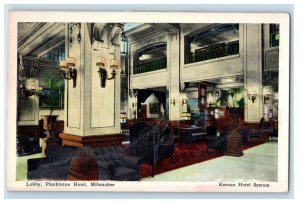 Interior View Of Lobby Plankinton Hotel Milwaukee Wisconsin WI Antique Postcard