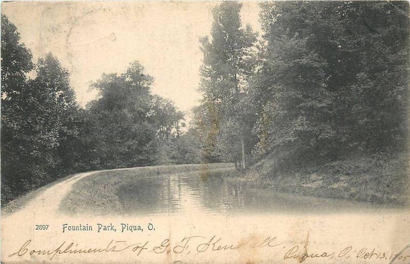 Piqua Ohio~Fountain Park~Rivers Edge Trail Curve~1905 Rotograph Co 