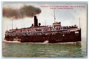 1913 Steamship City Benton Harbor Graham & Morton St. Joseph Chicago IL Postcard