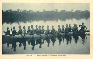 Gabon Ogooué River pirogue boat ethnic types vintage postcard