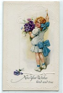 New Year Wishes Kind & True Greetings 1910c postcard