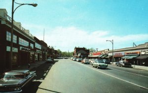 Postcard Downtown Business District Road Famous Street Lexington Massachusetts