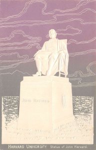 Harvard University Statue of John Harvard Embossed Vintage Postcard AA64485