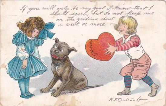 Valentine's Day Young Children Playing With Dog 1913 Tucks