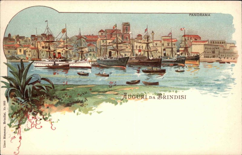 Auguri da Brindisi Italy c1900 Postcard