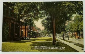 Greenville Pa Main Street Looking West from Erie RR Tracks c1910 Postcard I2