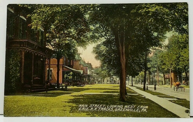 Greenville Pa Main Street Looking West from Erie RR Tracks c1910 Postcard I2 