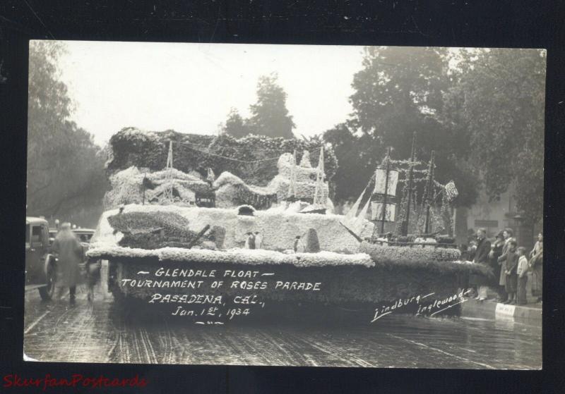 RPPC PASADENA CALIFORNIA 1934 TOURNAMENT OF ROSES PARADE REAL PHOTO POSTCARD