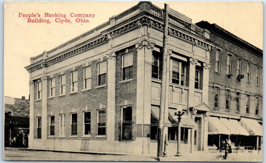 Clyde, Ohio Postcard "People's Banking Company Building" Bank View 1920