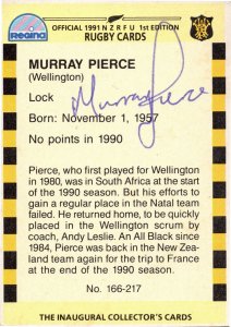 Murray Pierce Wellington NZ Rugby Team 1991 Hand Signed Card Photo