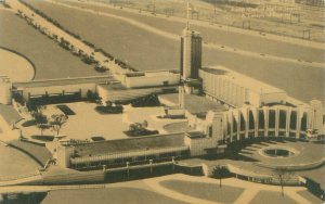 1933 Chicago Expo Hall of Science Aerial View B&W Postcard Photogravure