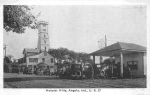 HOOSIER HILLS ANGOLA INDIANA U.S. 27 SINCLAIR GAS STATION CAR POSTCARD (c.1920s)