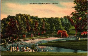 Dick Pond Loose Park Kansas City MO Missouri Sunset Linen Postcard UNP VTG 