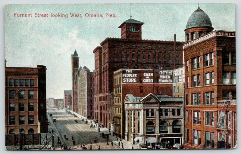 Omaha NE~Peoples Department Store~Bldg w/Fire Escapes~Another w/Dome~Tower~1910 