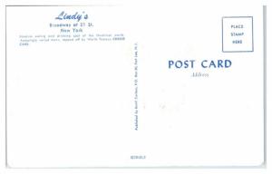 1950s/60s Lindy's Restaurant, New York City Postcard