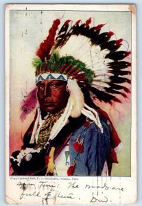 1905 Big Man American Native Indian Headdress Kansas City Missouri MO Postcard