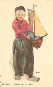 Artist impression 1930s Dutch Boy Model Sailing boat Toy postcard 5980