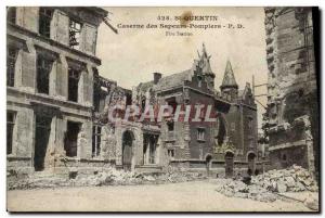 Old Postcard St Quentin Barracks Fire Brigade Militaria