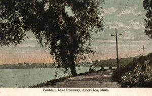 Vintage Postcard 1910's Fountain Lake And Driveway Albert Lea Minnesota MN