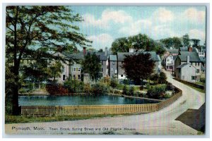 c1910 Town Brook Spring Street and Old Pilgrim House Plymouth MA Postcard