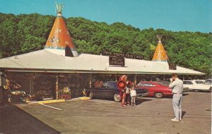 ROADSIDE AMERICANA, Cherokee NC, 1968, Indian Craft Shop, Camera, Cars. Chrome