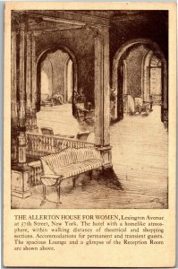 Interior Allerton House for Women Hotel Lexington & 57th NY Vintage Postcard E41