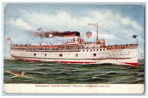 c1910 Steamship United States Indiana Transportation Company Hammond IN Postcard